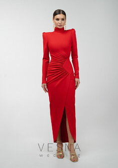 Вечернее платье Рейчел Рэд-V70564. С прямой юбкой, длинное без шлейфа.