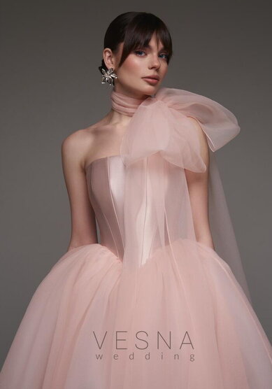 Вечернее платье Элиф Миди Пинк + Шарф-V70038 - Свадебный салон Vesna