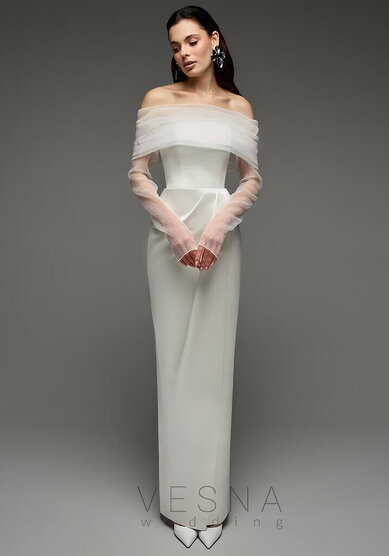 Свадебное платье Пайпер Айвори + Вуаль-V70045 - Свадебный салон Vesna