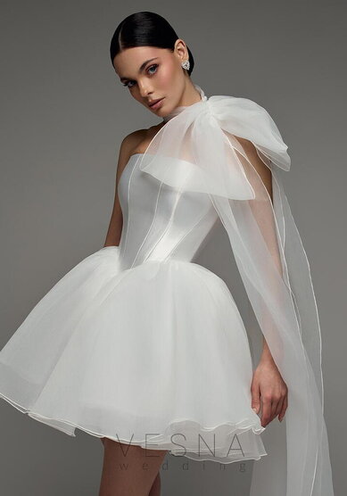Свадебное платье Элиф Мини Вайт + Шарф-V70220 - Свадебный салон Vesna