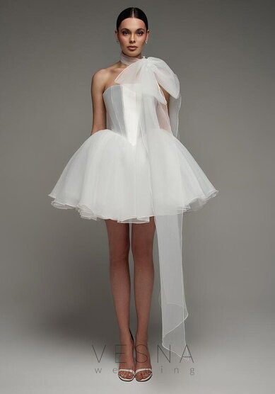Свадебное платье Элиф Мини Вайт + Шарф-V70220 - Свадебный салон Vesna