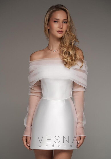 Свадебное платье Жаклин Силк Вайт + Вуаль-V70222 - Свадебный салон Vesna