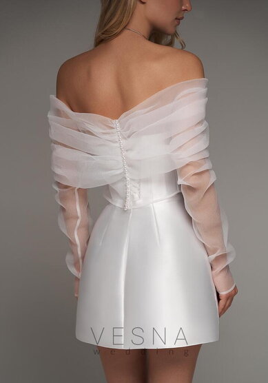 Свадебное платье Жаклин Силк Вайт + Вуаль-V70222 - Свадебный салон Vesna