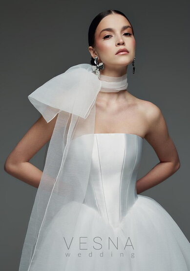 Свадебное платье Элиф Миди + Шарф-V70233 - Свадебный салон Vesna