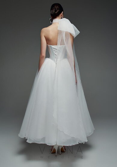 Свадебное платье Элиф Миди + Шарф-V70233 - Свадебный салон Vesna