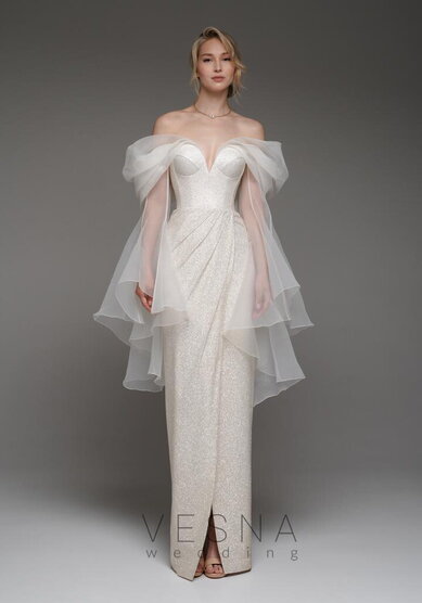 Свадебное платье Джессика Клауд с Рукавами-V70262 - Свадебный салон Vesna