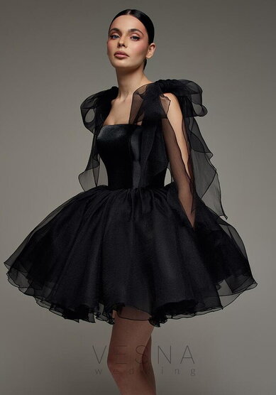 Вечернее платье Ника Вуаль Блэк-V70336 - Свадебный салон Vesna