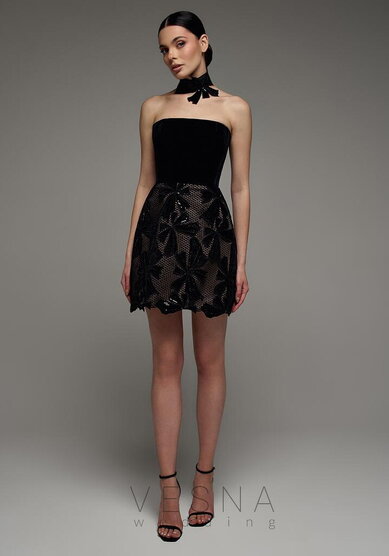 Вечернее платье Жаклин Бархат Блэк-V70337 - Свадебный салон Vesna