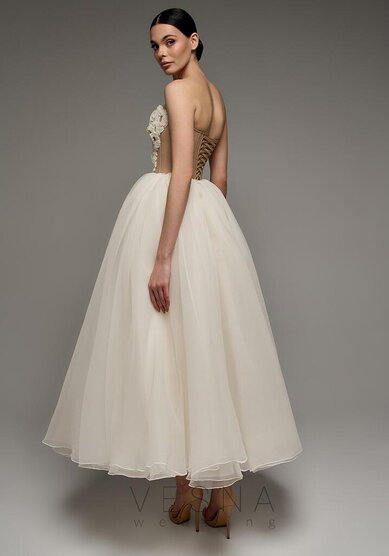 Вечернее платье Прим Миди Крем-V70339 - Свадебный салон Vesna