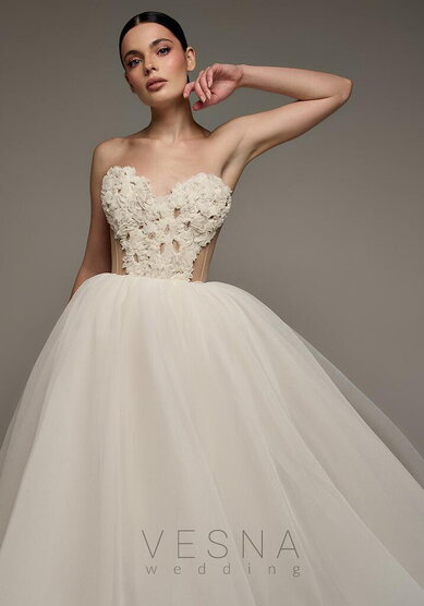 Вечернее платье Прим Миди Крем-V70339 - Свадебный салон Vesna