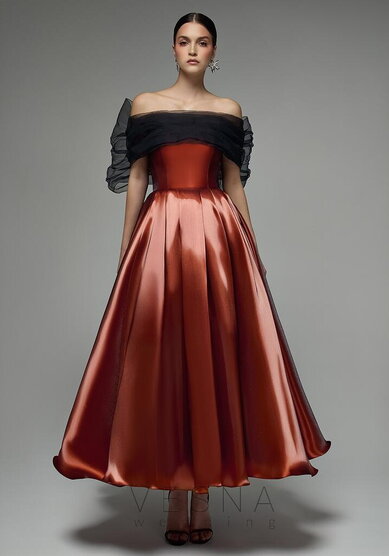Вечернее платье Грейс Терракот + Вуаль Бант-V70359 - Свадебный салон Vesna