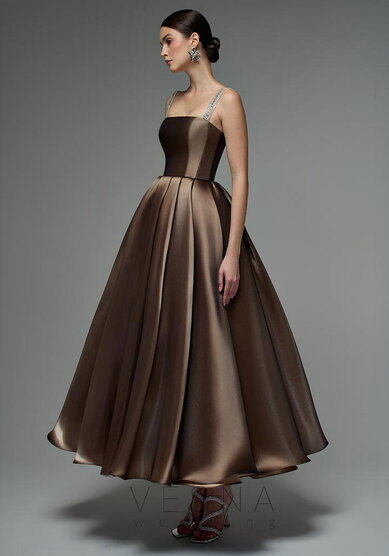 Вечернее платье Теона Миди Шоколад-V70364 - Свадебный салон Vesna