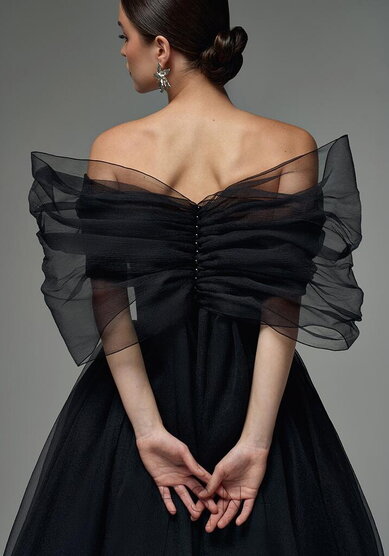 Вечернее платье Элиф Миди Блэк + Бант-V70440 - Свадебный салон Vesna