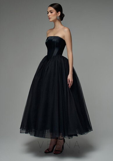 Вечернее платье Элиф Миди Блэк + Бант-V70440 - Свадебный салон Vesna