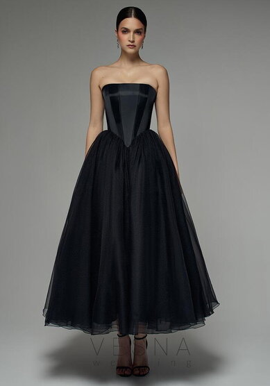 Вечернее платье Элиф Миди Блэк-V70441 - Свадебный салон Vesna