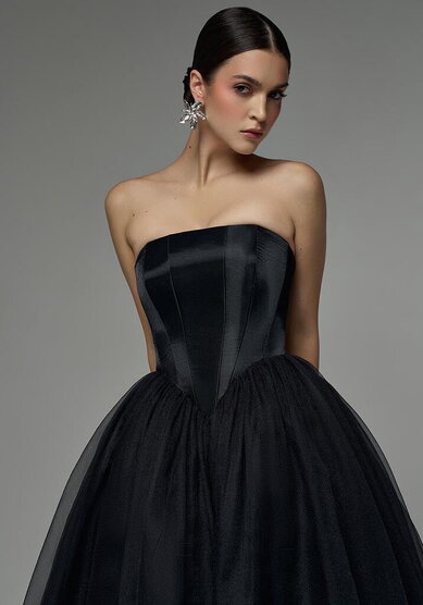 Вечернее платье Элиф Миди Блэк + Шарф-V70442 - Свадебный салон Vesna