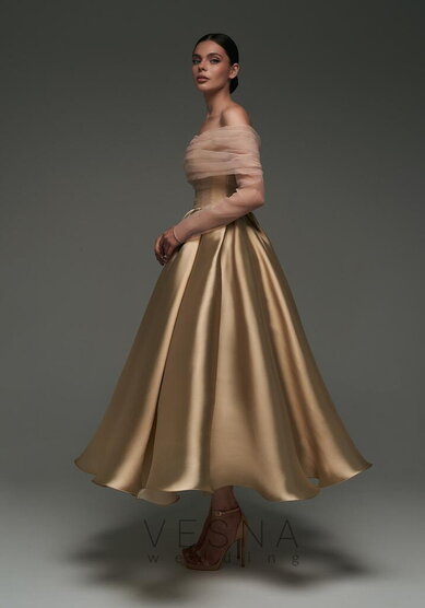 Вечернее платье Грейс Вуаль Нюд-V70473 - Свадебный салон Vesna